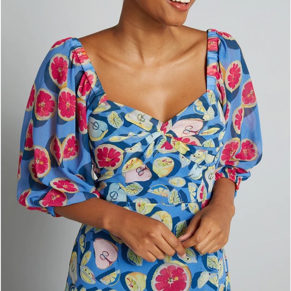 Hutch X ModCloth NWT Amorous Ambrosia Tiered Fruit Colorful Maxi Dress Size 12 - Picture 5 of 10